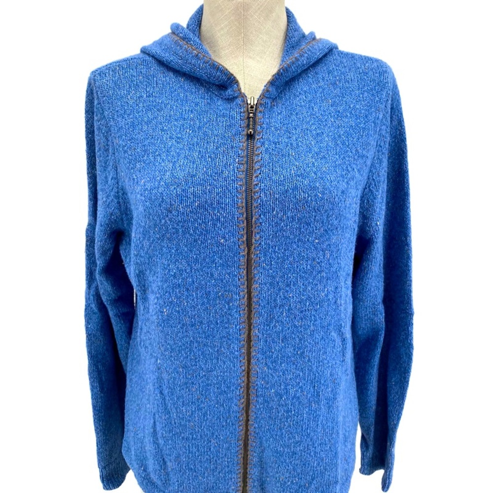 Woolrich Hoodie Full Zip Heather Blue Womens Size Large Lambs Wool Long Sleeve